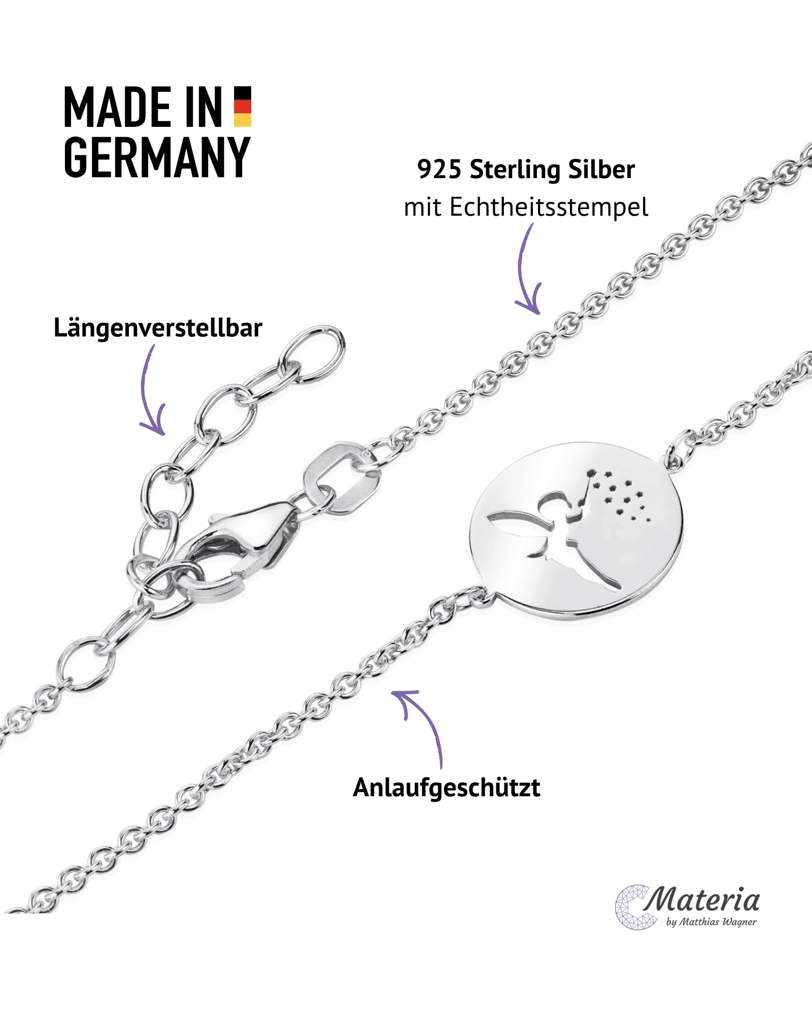 Materia SA-98 - Pulsera de plata de ley 925 para mujer en oro, oro rosa o plata, 16-19 cm, 16 centimeters, Plata de ley