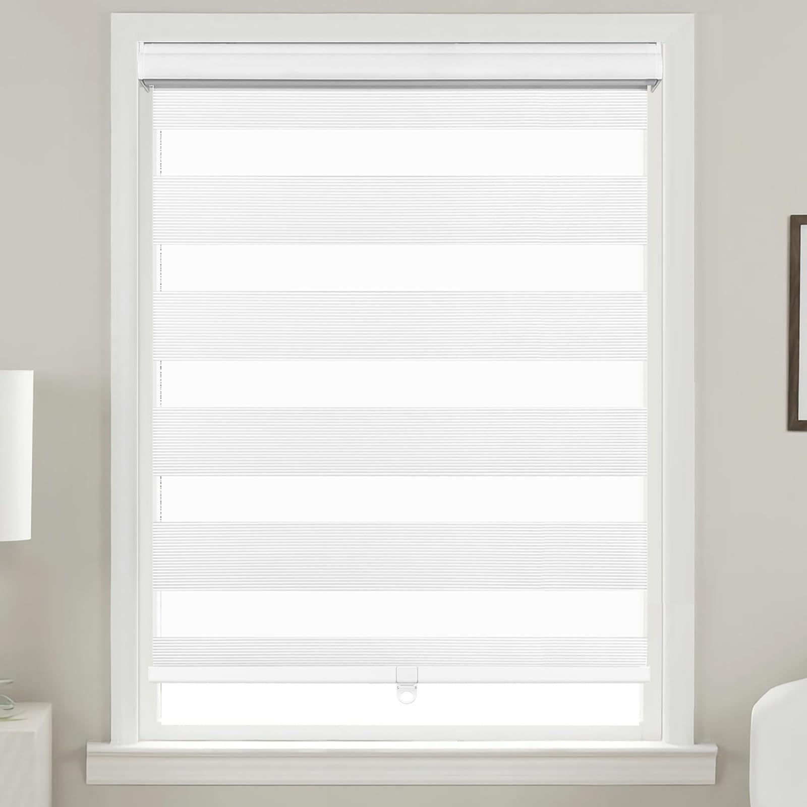 Photo 1 of Allbright Cordless Free Stop Zebra Window Blinds 23" W × 48" H, Dual Layer Roller Shade Room Darkening Sheer Shades, Light Filtering Window Shades, Easy to Install White 23"W×48"H White | Cordless