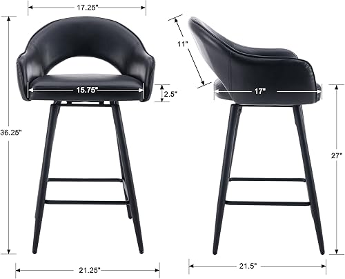 Miniatura 2 de DUOMAY Juego de 2 taburetes de bar giratorios, modernos taburetes de altura de mostrador de 26 pulgadas, silla de isla de cocina tapizada de