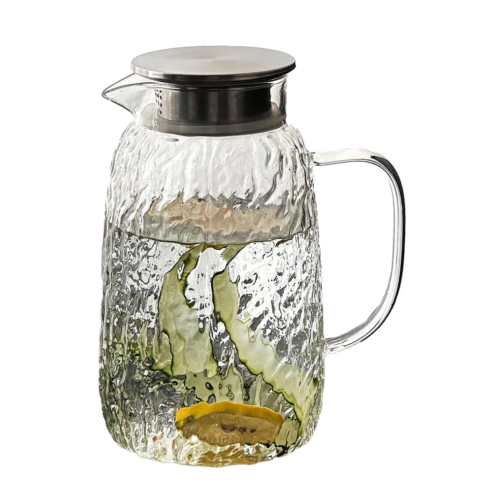 YTSMZX Glass Water Jug Transparent With Lid Iced Tea Pitcher for Fridge Carafe With Lid Glass Water Jug For Juice Milk Cold Or Hot Beverages,1.8L