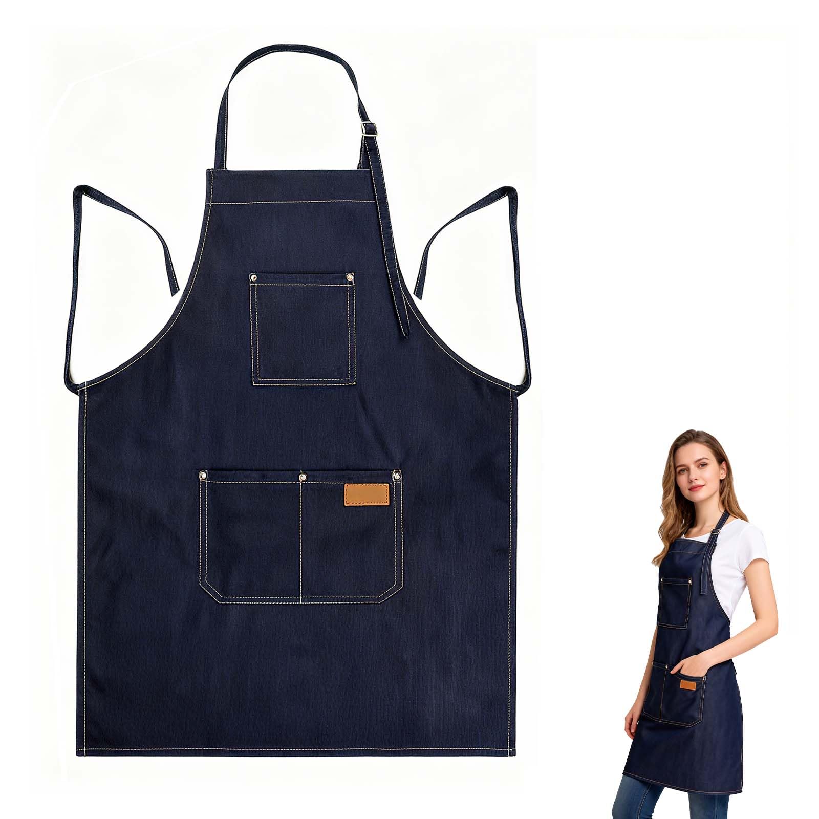 Grembiule da lavoro lungo in jeans con 3 tasche 80x60 cm, grembiule cucina giardinaggio salone artigianato unisex regolabile resistente per casa e professionisti