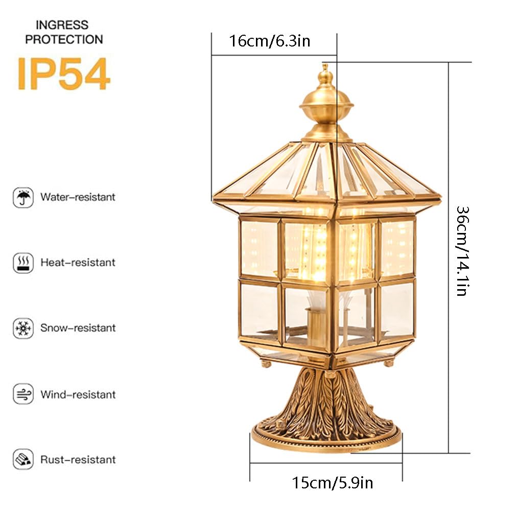 Zewnętrzna lampa podłogowa z miedzi i szkła, nowoczesne oświetlenie tarasowe, oświetlenie patio, wodoodporna lampa filarowa do ogrodu, podjazdu, ścieżki, ganku, podwórza lub balkonu