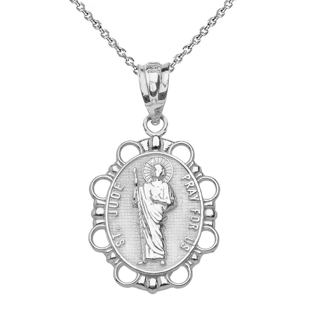 Claddagh GoldSaint Collection Sterling Silver St. Jude Thaddeus Pray For Us Oval Medal Pendant Necklace