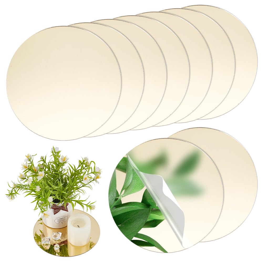 NBEADS 10 Pcs Acrylic Round Mirror Centerpieces for Tables, Non Glass Mirror Plates for Crafts, Wedding, Party, Wall Decorations, 15cm in Diameter