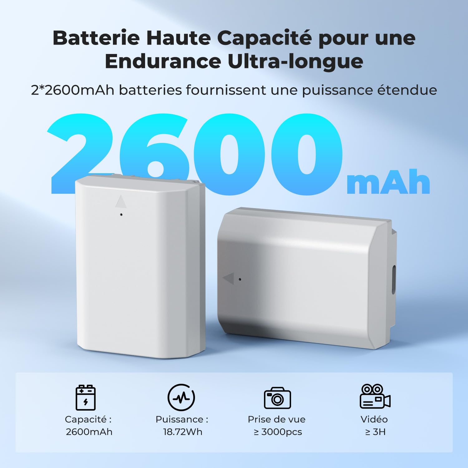 K&F CONCEPT 2 NP-FZ100 Batteries 2600mAh Grande Capacité Charge Directe