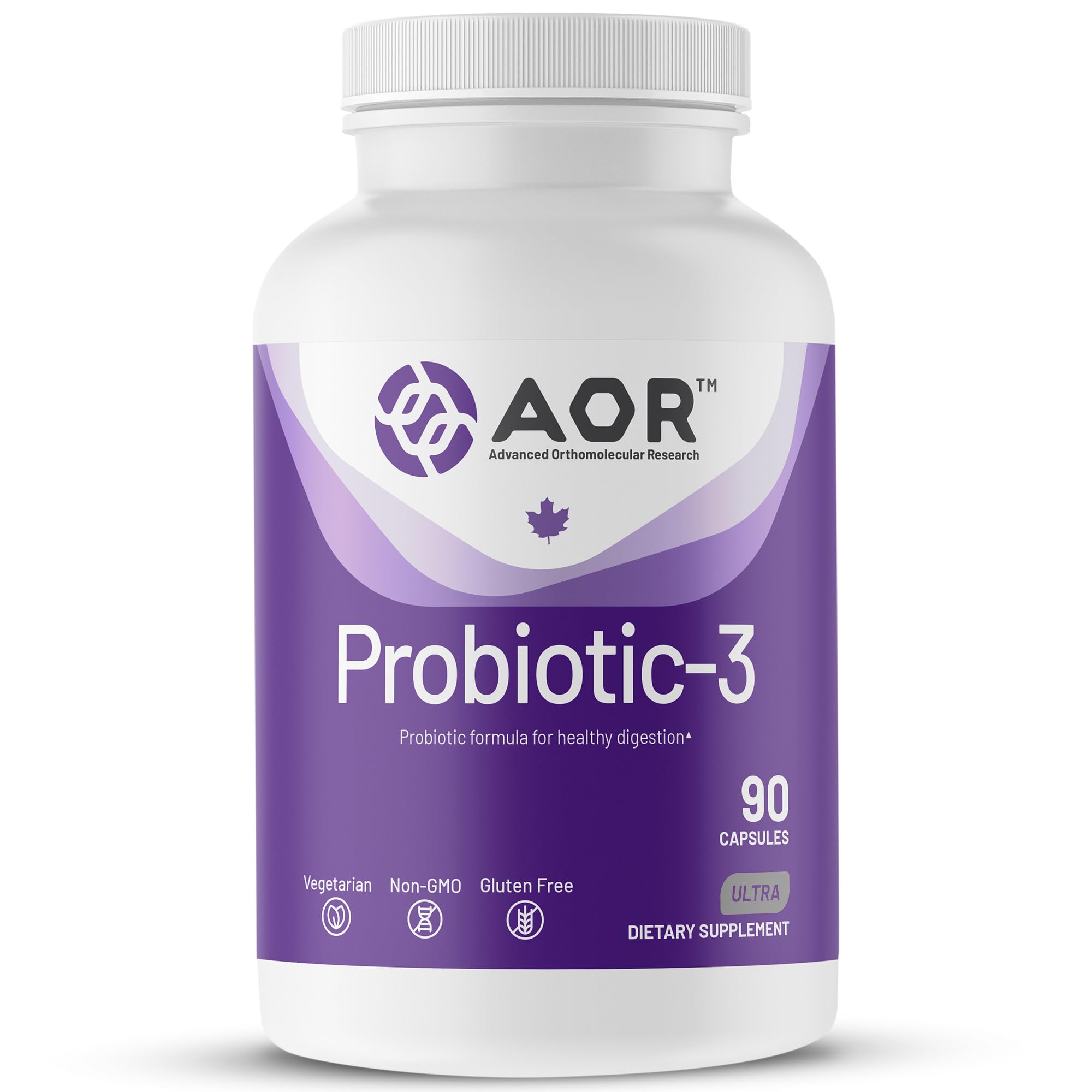 AOR Probiotic 3, 90 Capsules – 30-45-Day Supply for Daily Digestive Balance & Gut Health, Shelf-Stable, Gluten-Free, Non-GMO