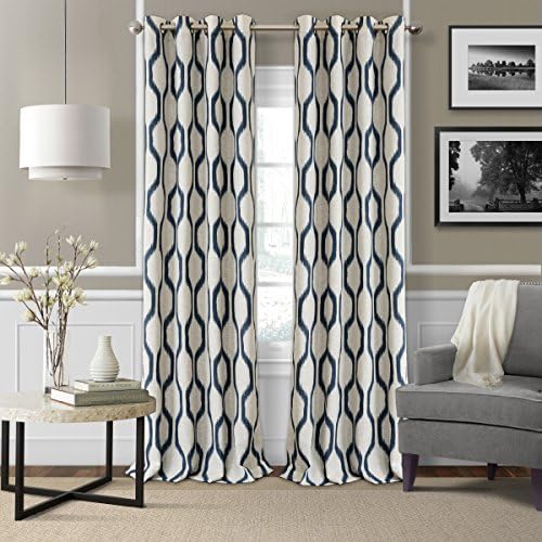 Elrene Home Fashions Renzo Ikat Geometric Room-Darkening Window Curtain, Living Room and Bedroom Drape with Grommets, 52" x 84", 1 Panel, Indigo