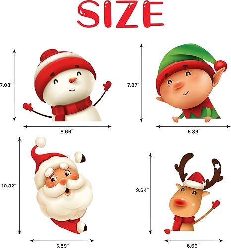 Miniatura 7 de DKTIE Calcomanías navideñas para ventana, de doble cara, coloridas para ventanas, decoración de Navidad, Papá Noel, 8 hojasjuego, A