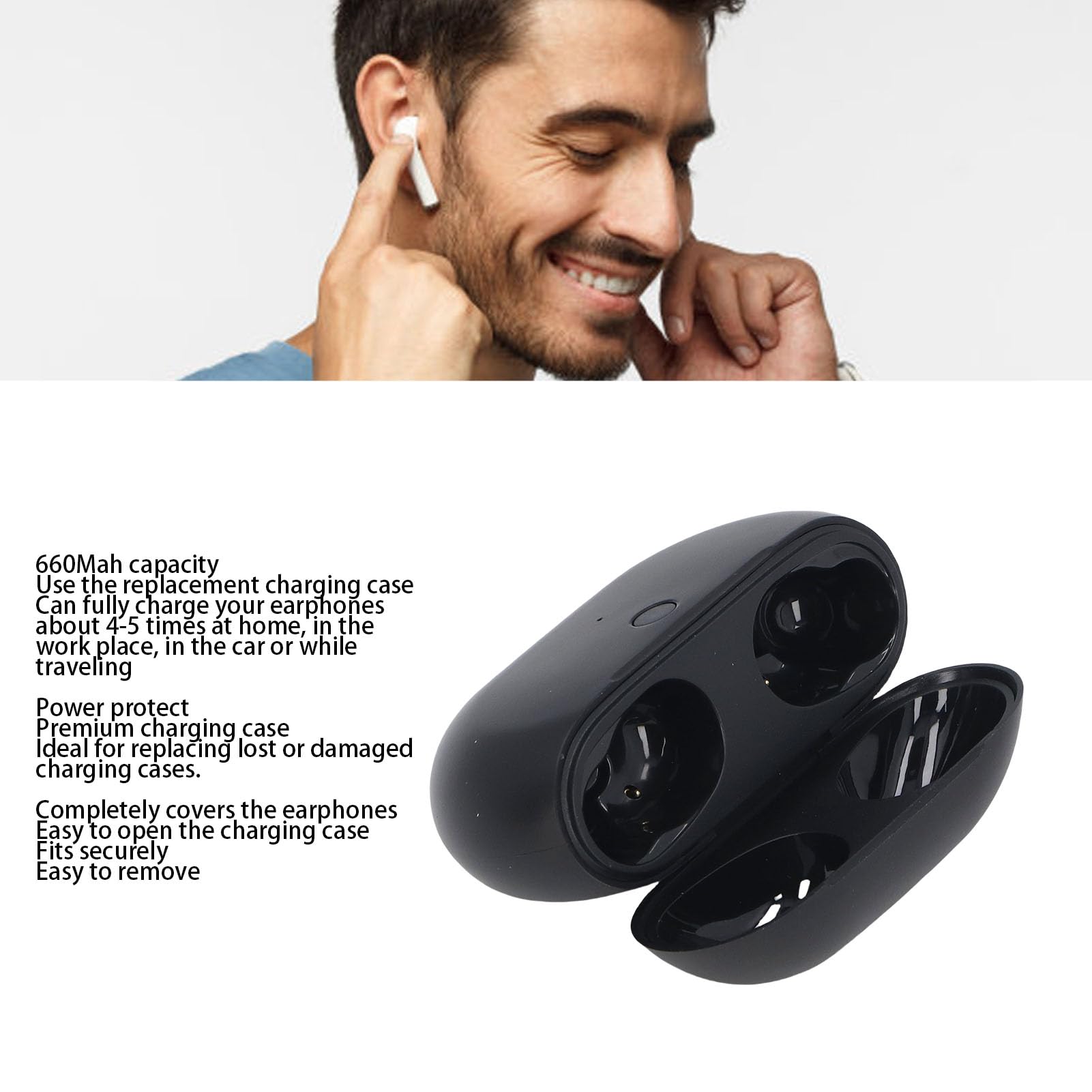 Tosuny Custodia di Ricarica per Auricolari Bluetooth, 660mAh Sostitutiva | USB C Charging Box for Buds Wireless Earbuds, Black ABS Material, Portable