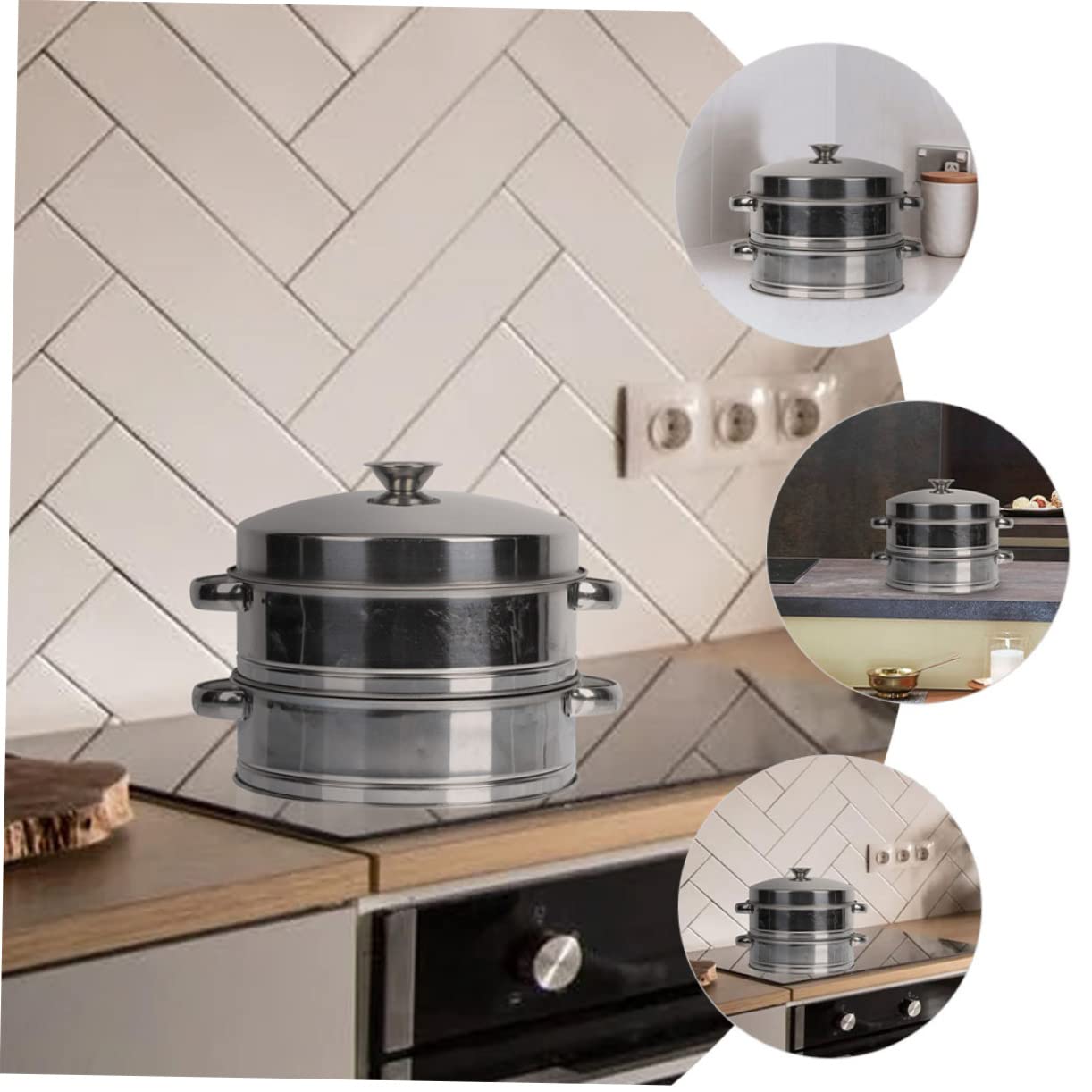 Vaporera de Acero Inoxidable con Tapa de 2 Niveles para Cocinar al Vapor Bollos y Verduras en Restaurantes y Hogares