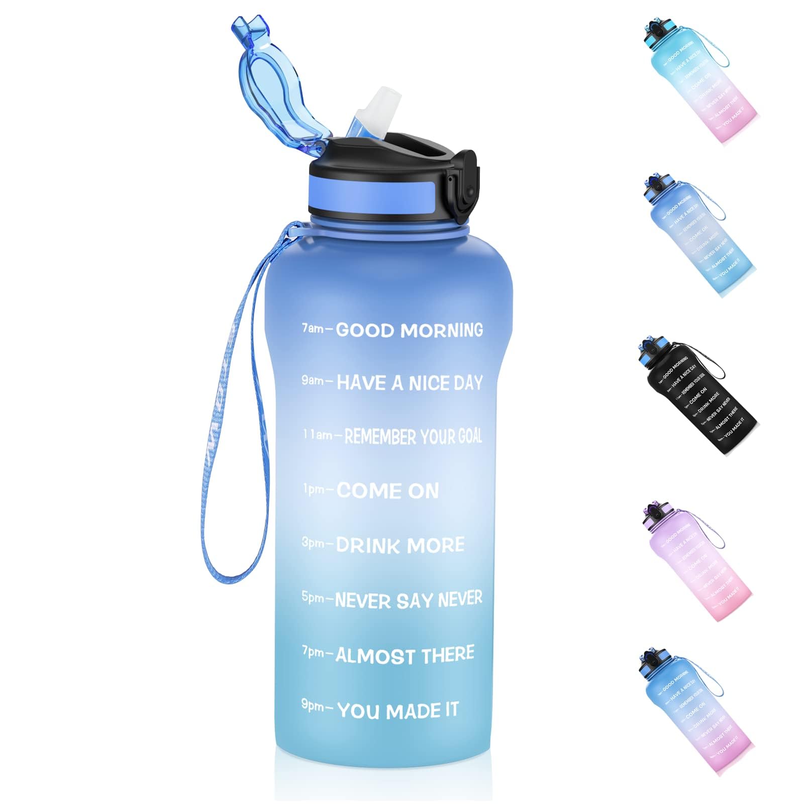 ETDW 1,5 litri Bottiglia Acqua [Senza BPA Tritan], 1500ML Borraccia Sportiva con Cannuccia a Prova di Perdita, Motivazionale Borraccia con Marcatori di Tempo BLU BLU