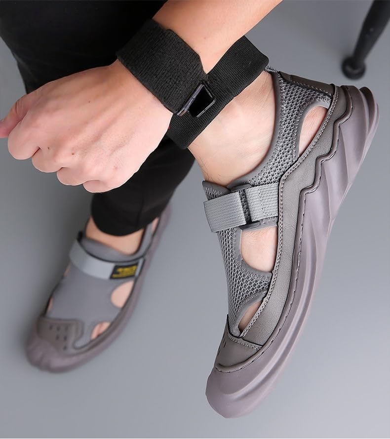 Men's breathable soft-soled lace-up perforated casual sandals - One-piece soft texture design, suitable for summer wear, combining comfort and fashion.4