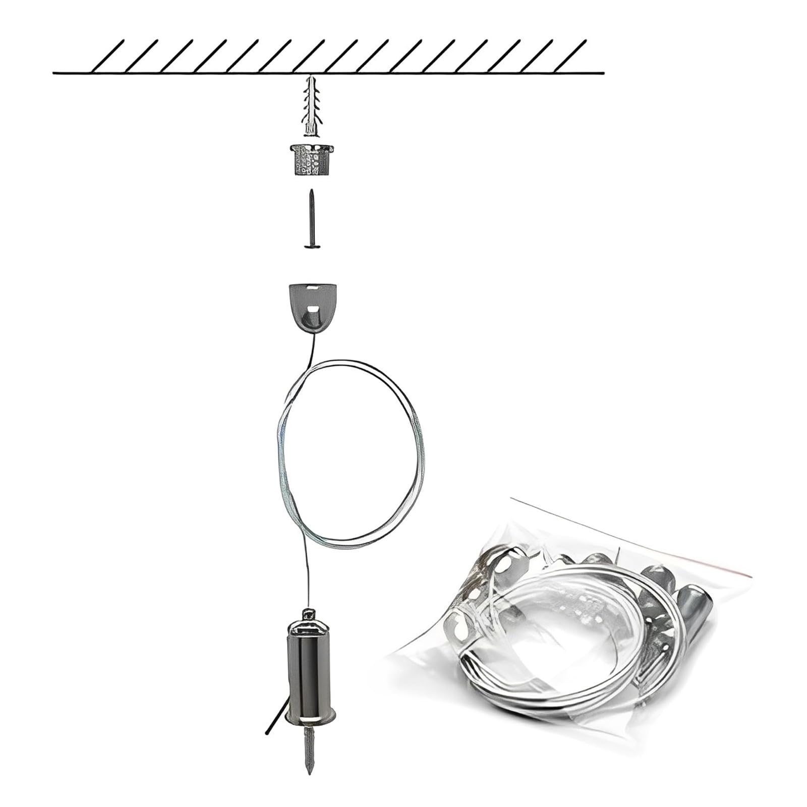 Zliger Suspension Mounting Kit with Steel Cable, 8 Pieces, 1.5 mm x 1 m for LED Ceiling Panel, Silver, 1000 mm x 15 mm - Image 3