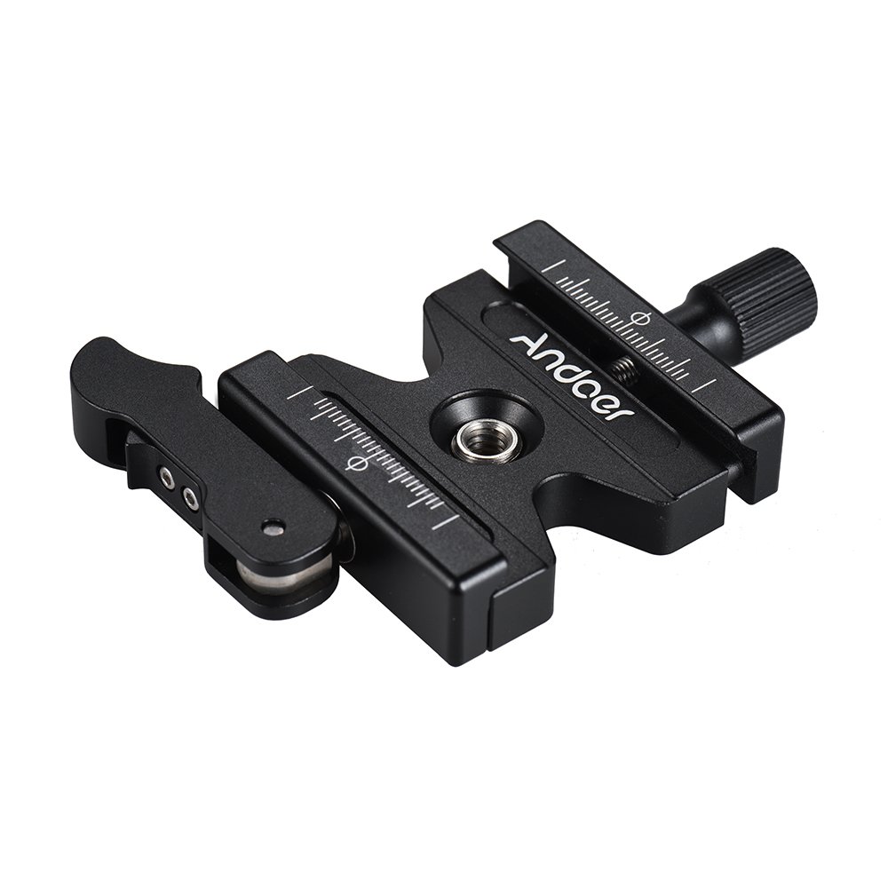 Andoer CL-50LS Quick Release Plate z regulowaną dźwignią przycisk 1/4" i 3/8" otwór na śrubę płyta statywu do Arca Swiss Standard płytka szybkozłączka głowica kulowa statyw