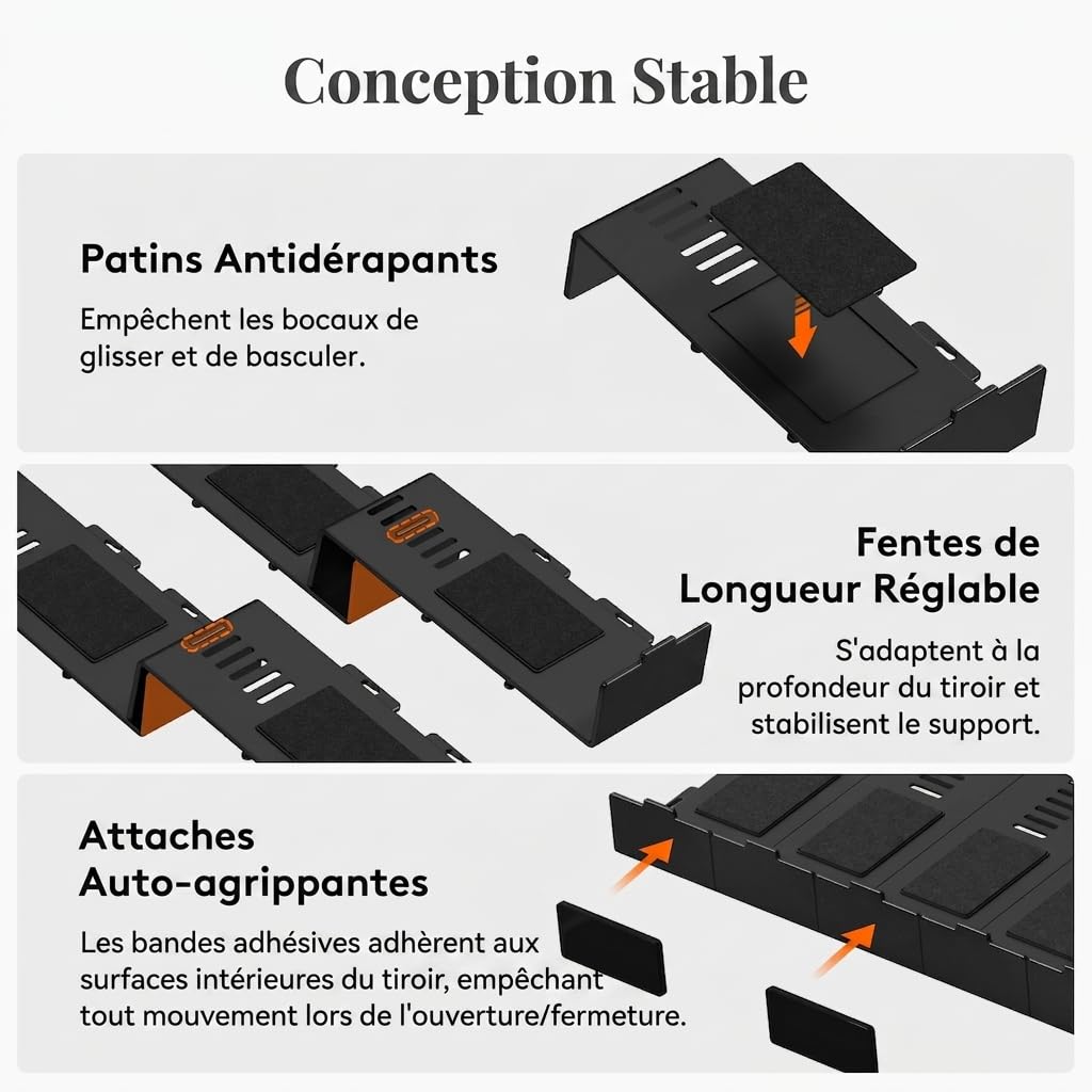 Lifewit Rangement d'Épices pour Cuisine, 24 Pièces avec 24 Bocaux et 250 Étiquettes, Étagère à Pot Epices de Tiroir Colocalisable et Antidérapants, Organisateur Réglable de Stockage, Noir