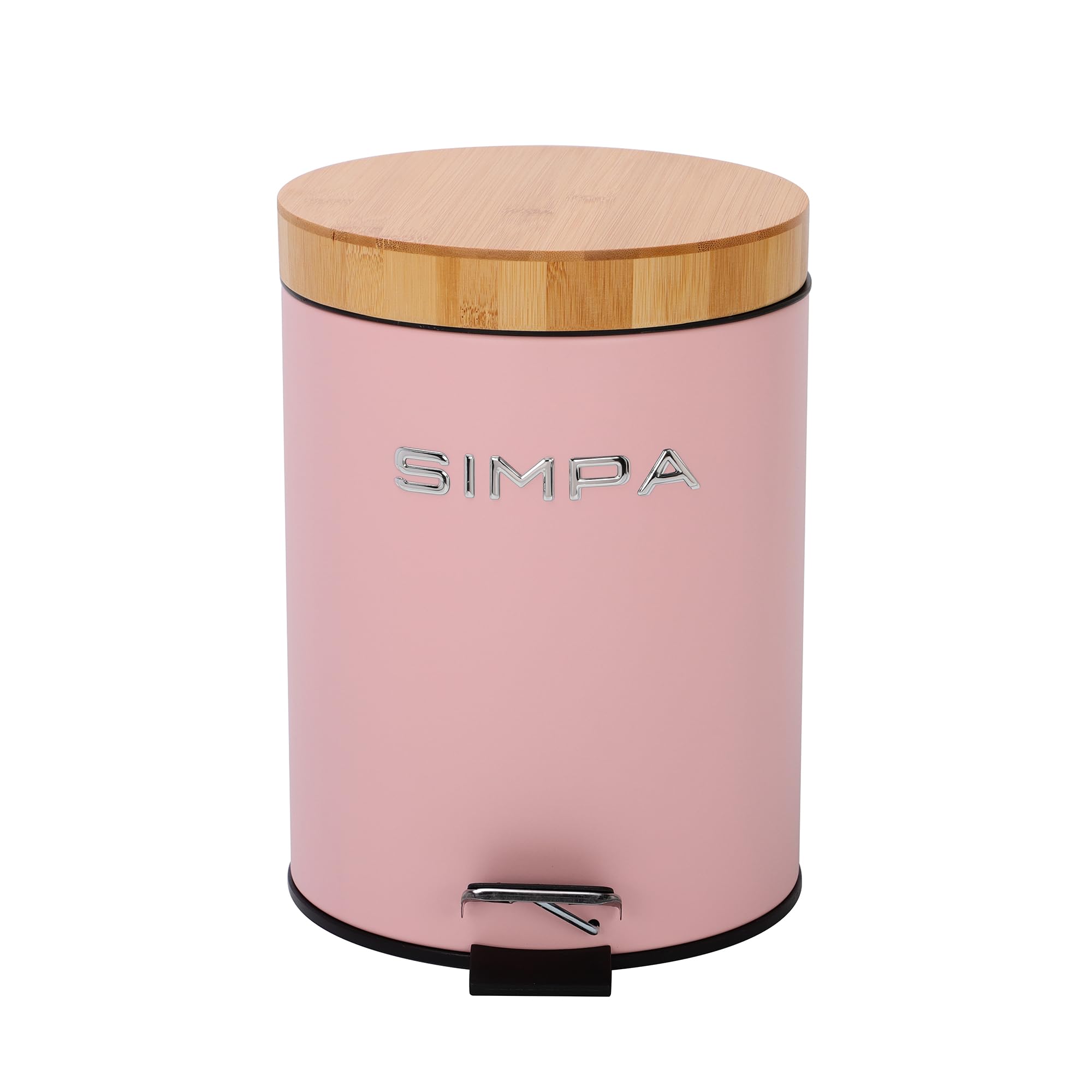 simpa 5L 5 Litre Matt Pink Slim Soft-Closing Pedal Dustbin with Bamboo Lid