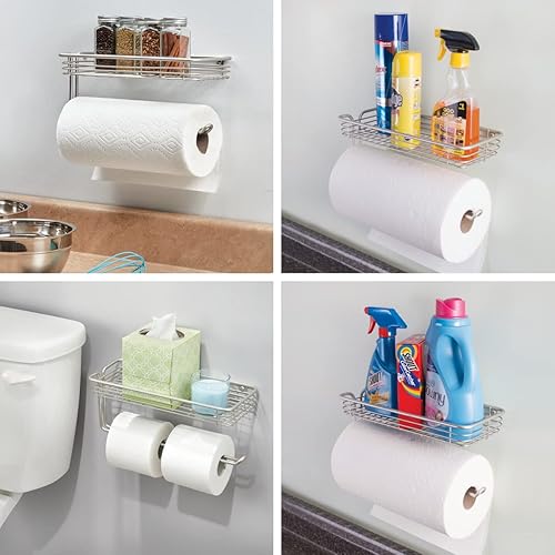 Miniatura 5 de iDesign Classico - Toallero de acero para colgar en la pared con estante dispensador de toallas de papel para cocina, baño, lavandería, garaje,