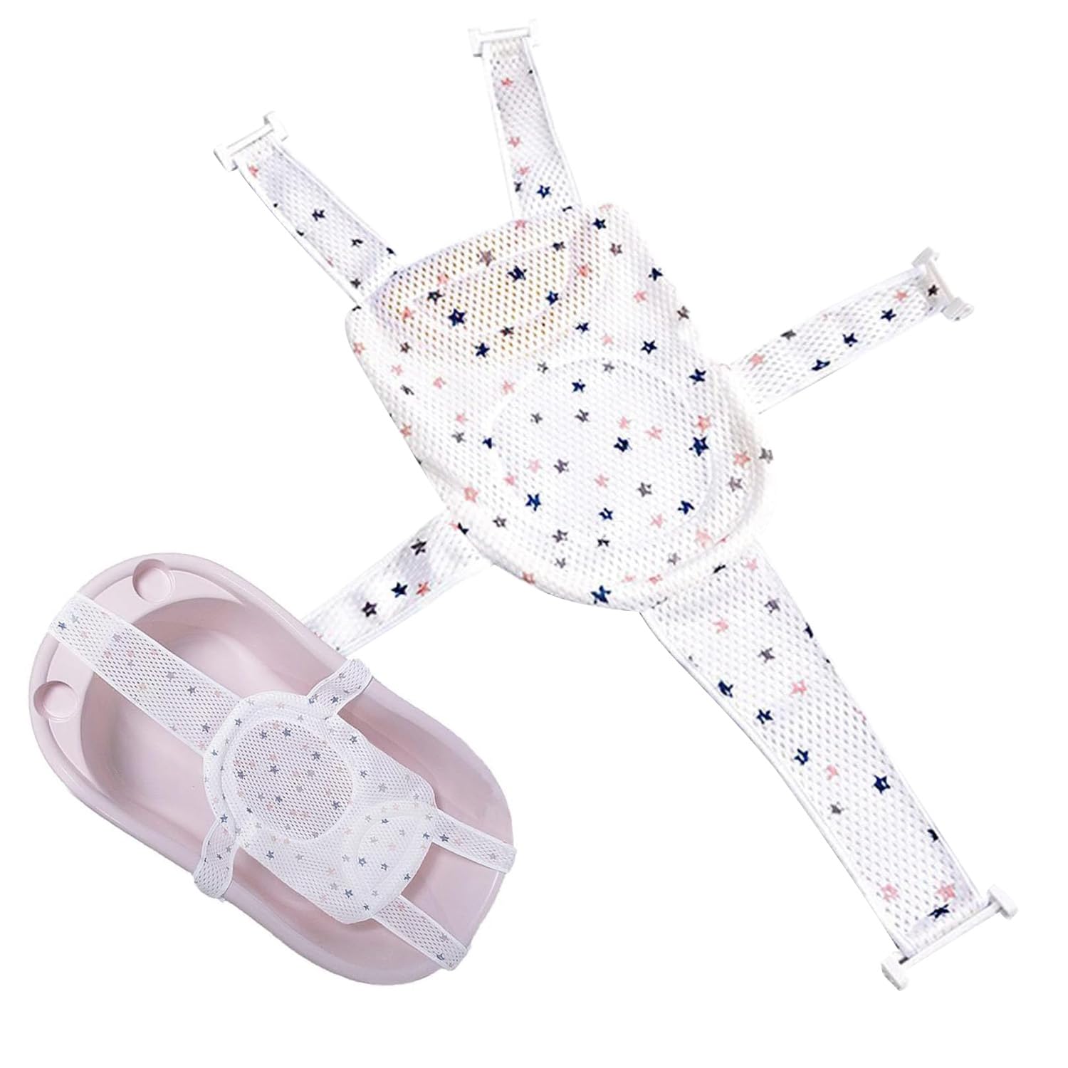 Voarge Red de Baño para Bebés, Asiento de Baño para Bebé Recién Nacido, Cojín de Baño Recién Nacido, Soporte de Baño Ajustable Plegable Flotante para bebé de 0 a 18 Meses (Estrellas regulares)