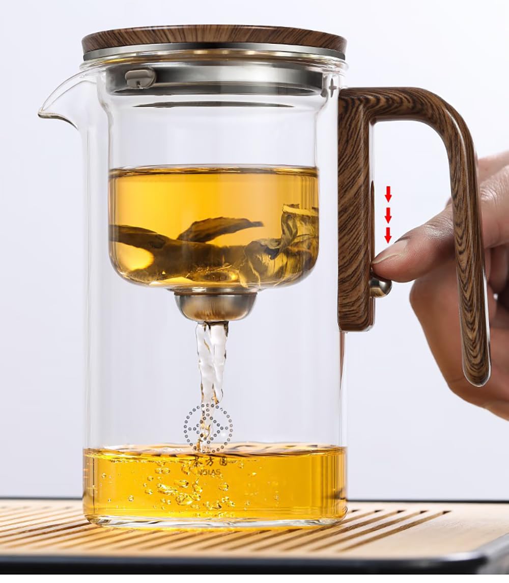 Witchcraft Tetera de cristal con mango de madera, Enchantea Teapot with Wooden Handle Enchantipot Magic Tea Pot Glass Clear Teapot with Strainer (transparente, 720 ml)