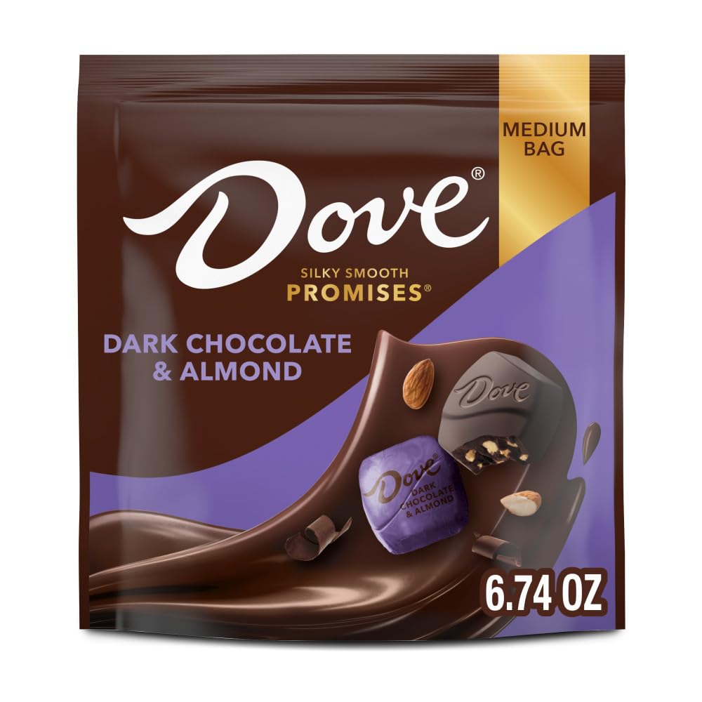 DOVE PROMISES Dark Chocolate and Almond Valentines Day Gifs individually Wrapped Valentine's Day Chocolate Candy, 6.74 Oz Candy Bag
