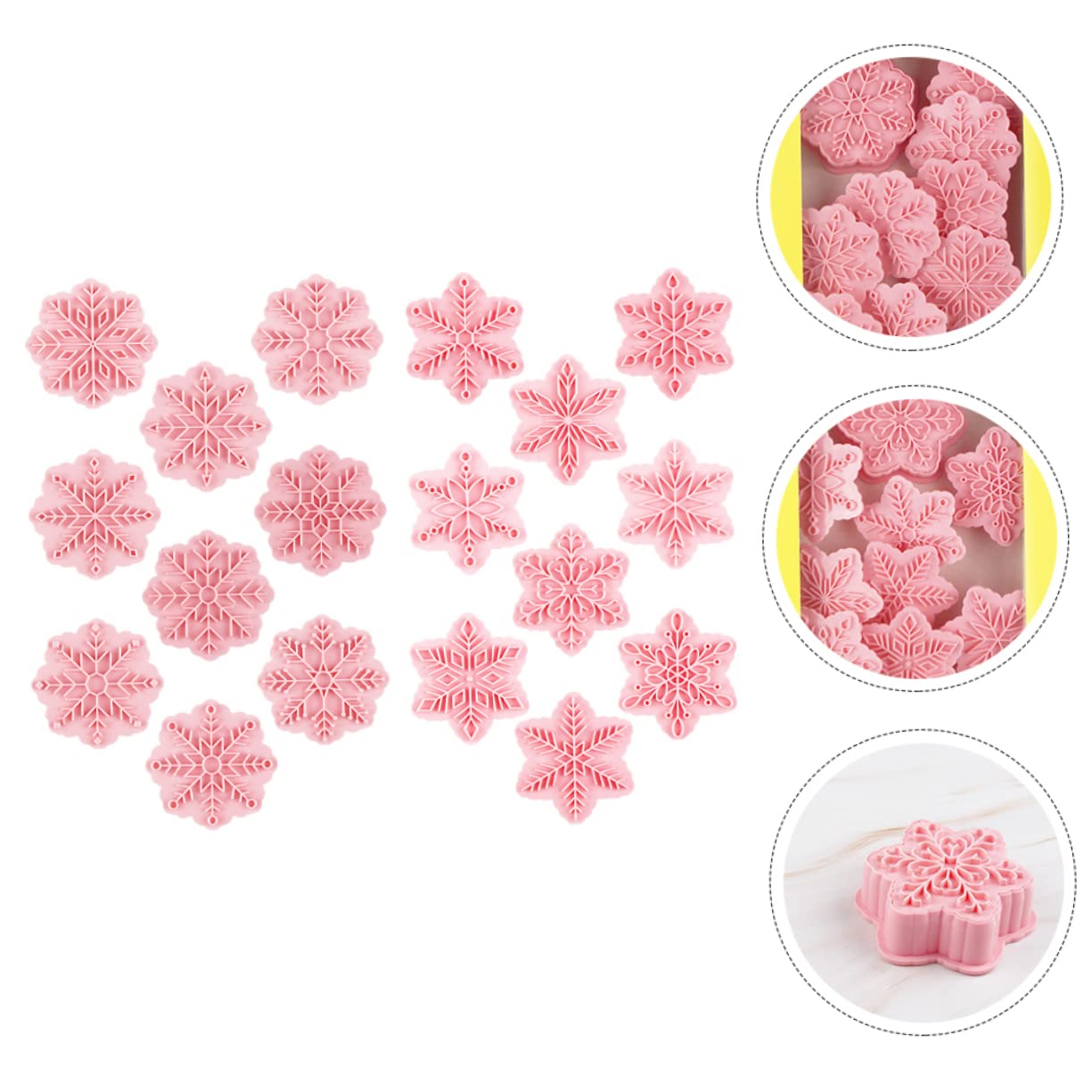 PRETYZOOM 4 Sätze Schneeflocken-schablone -ausstecher Schneeflocken-ausstecher Mini-kekse Ornamente Weihnachtsbacken Weihnachts Backform Backzubehör Pp Keksform Rosa 18 Stück * 4