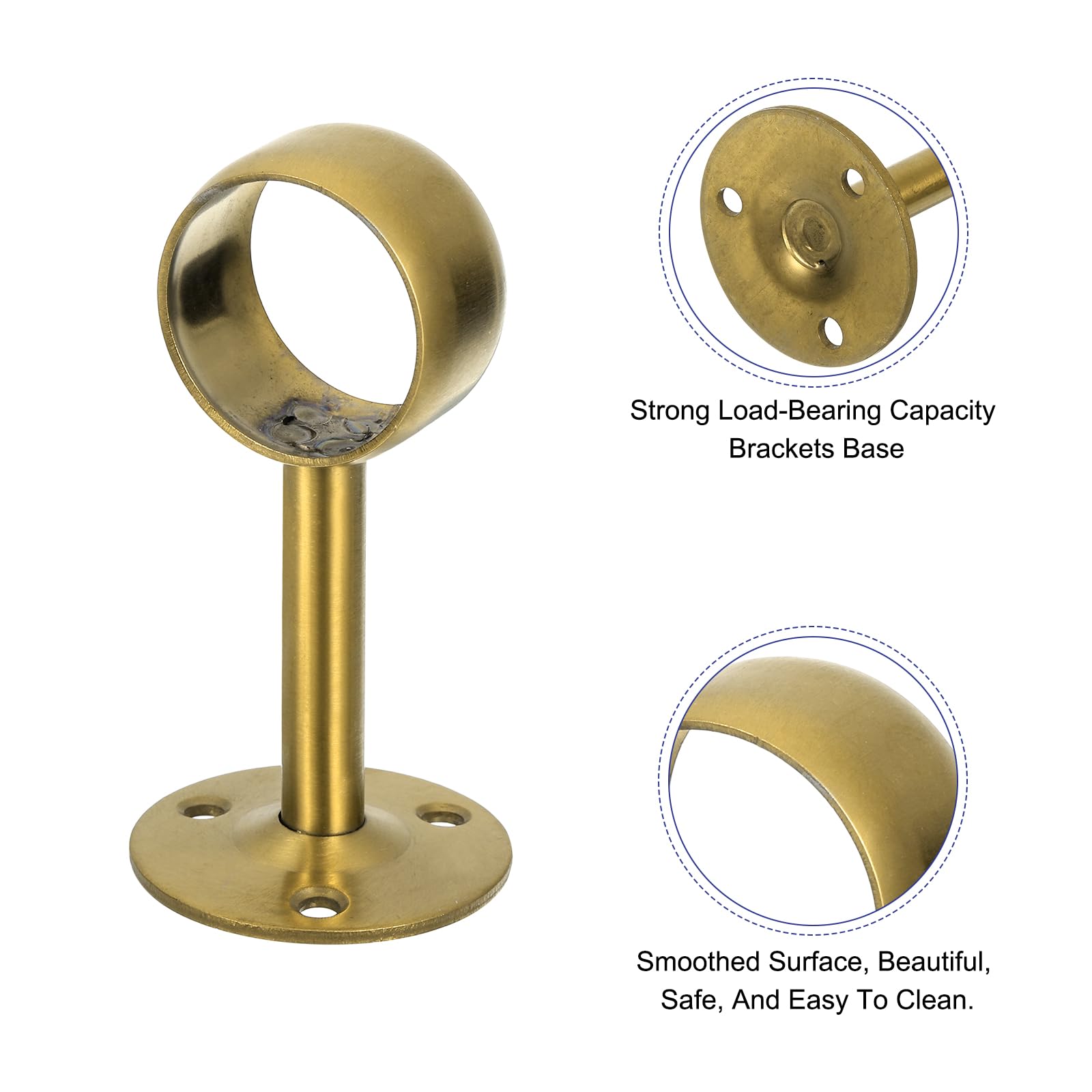 QUARKZMAN 4 Stück 32mm Gardinenstangenhalterung, Deckenmontierte Rohrflanschbuchse, Edelstahl-Schrankstangenhalterung mit Schrauben, Gold
