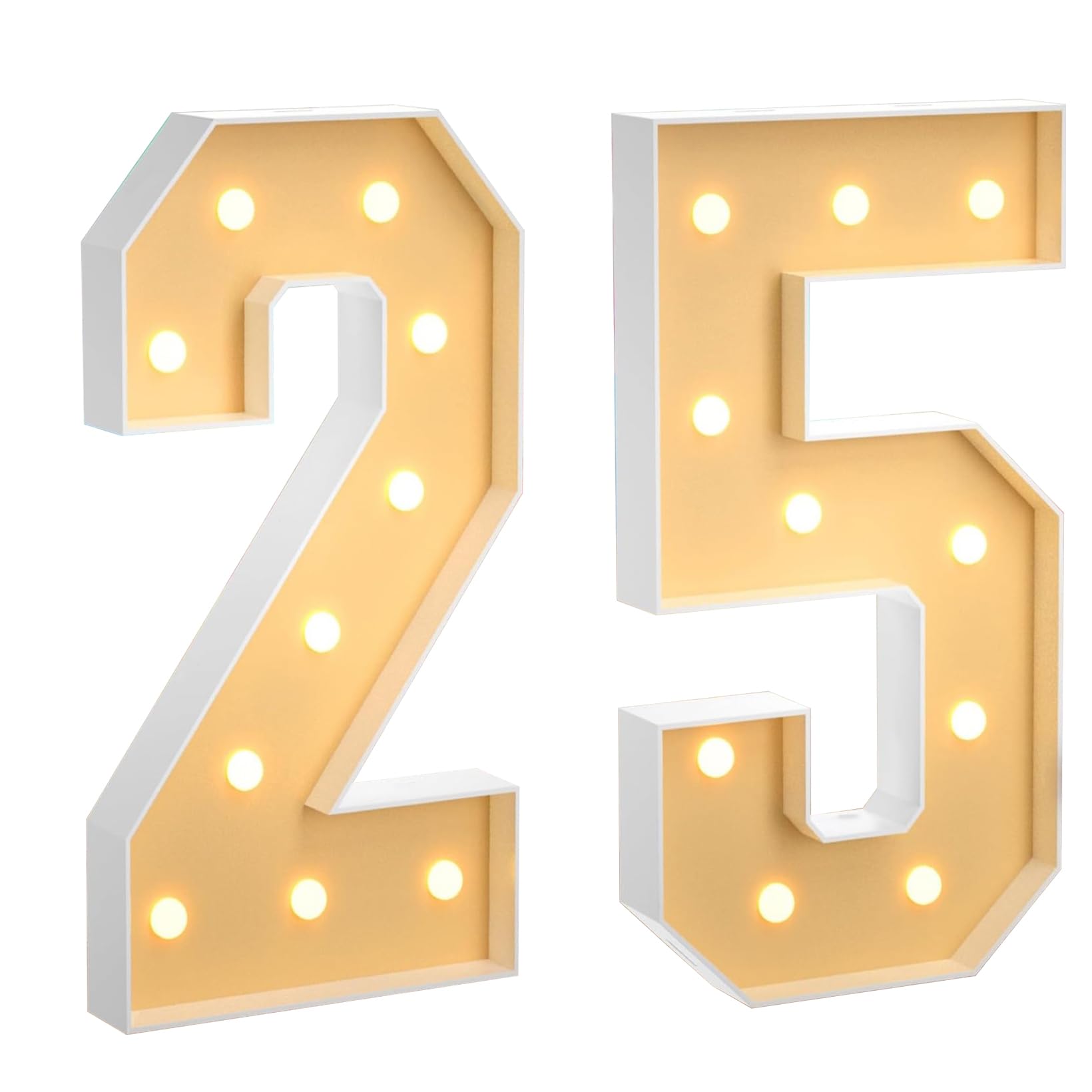 100 cm, grande numero 25, con numeri a LED grandi, decorazione a mosaico, luce bianca calda, per casa, feste, compleanni, matrimoni, compleanni e Natale