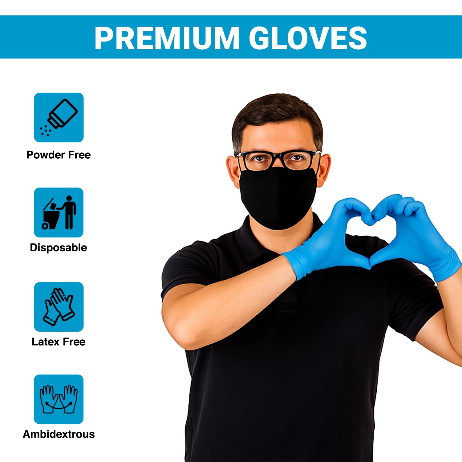 Just Health - Guanti in nitrile senza polvere, senza lattice, ambidestri, usa e getta, flessibili e resistenti, guanti di alta qualità, versatili e versatili, guanti in nitrile blu, 1000 pezzi