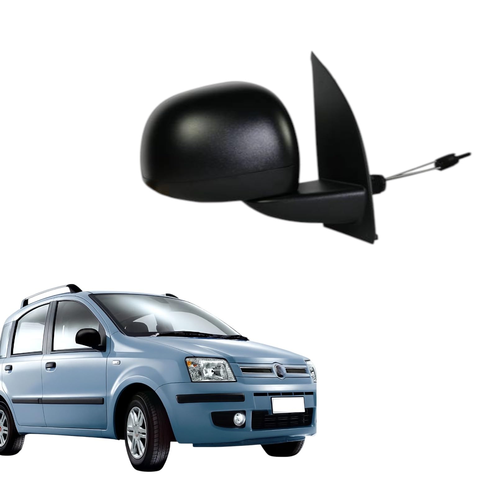 Specchietto Retrovisore Sinistro Meccanico Per Fiat Panda 169 (2009-2011) - Nero, Compatibile Per Sostituzione O Modifica