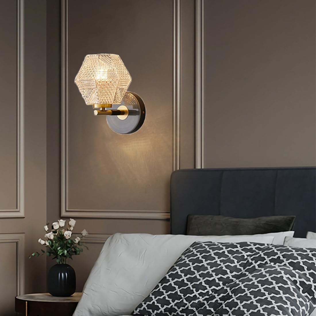 Applique da Parete per Interni Nere Dorate in Ottone con Vetro di Cristallo Ideali per Il Bagno Lo Stile Rustico Industriale Il Comodino O Il Corridoio