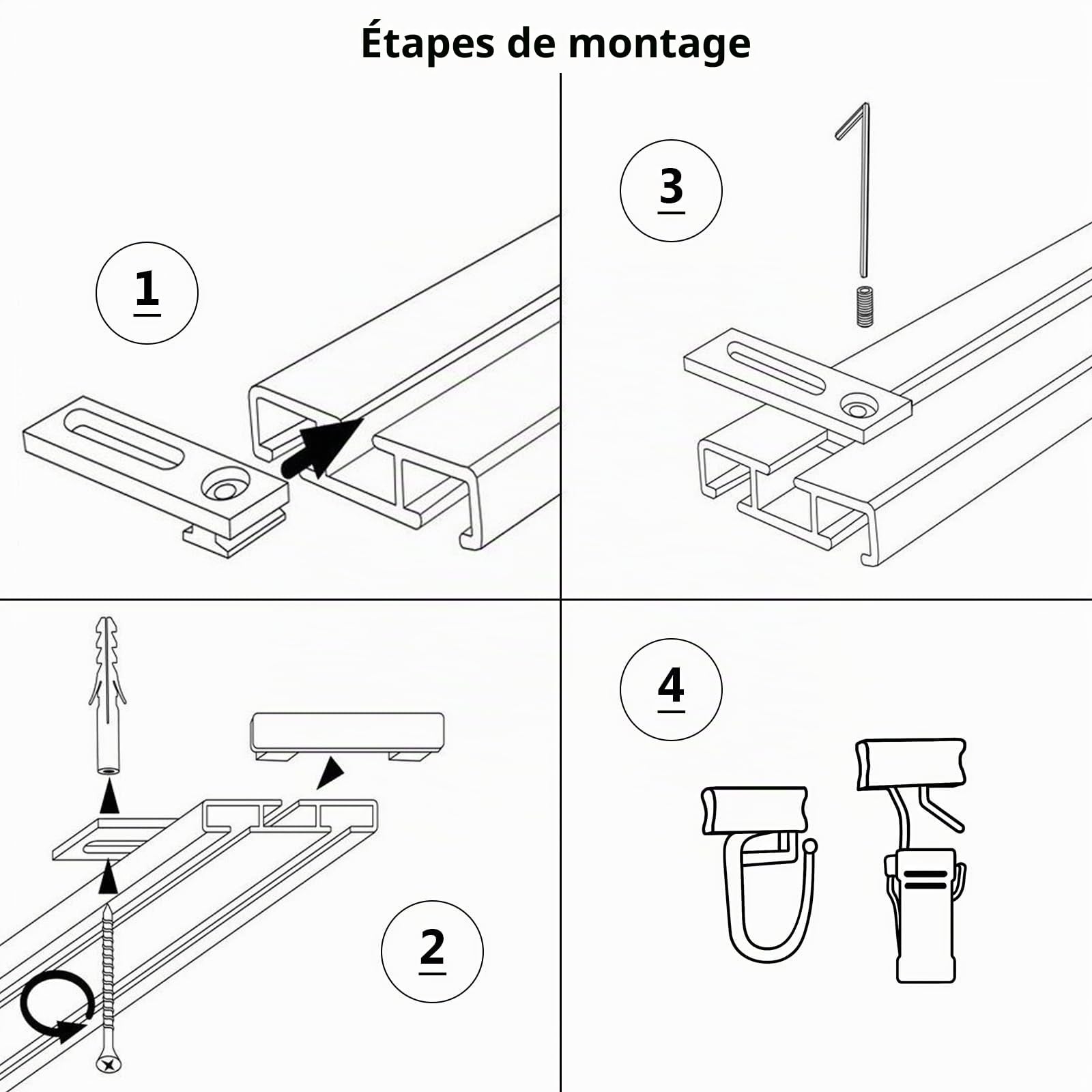 MDEKOR rail de rideau en aluminium 300 cm, 2-en-1 simple/double, montage au plafond, blanc, ensemble complet avec glissières, crochets et supports métalliques, silencieux