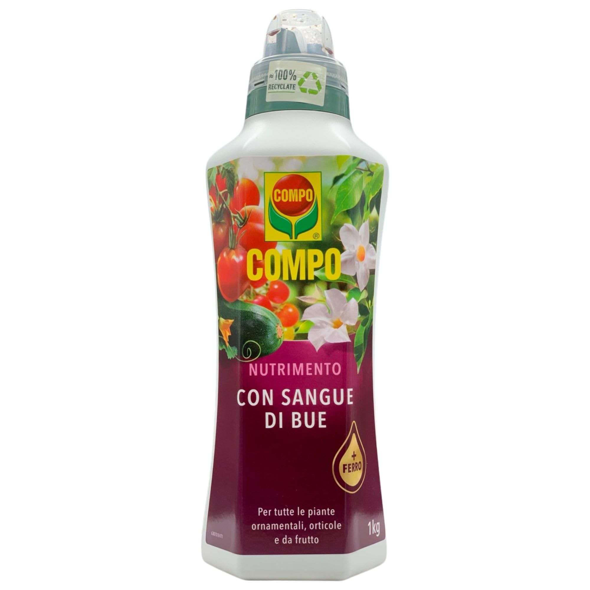 SET: 2x Concime NUTRIMENTO Con SANGUE DI BUE Più Ferro. Per Tutte Le Piante Ornamentali, Orticole e Da Frutto 1000ml + 100pz Guanti HDPE Monouso