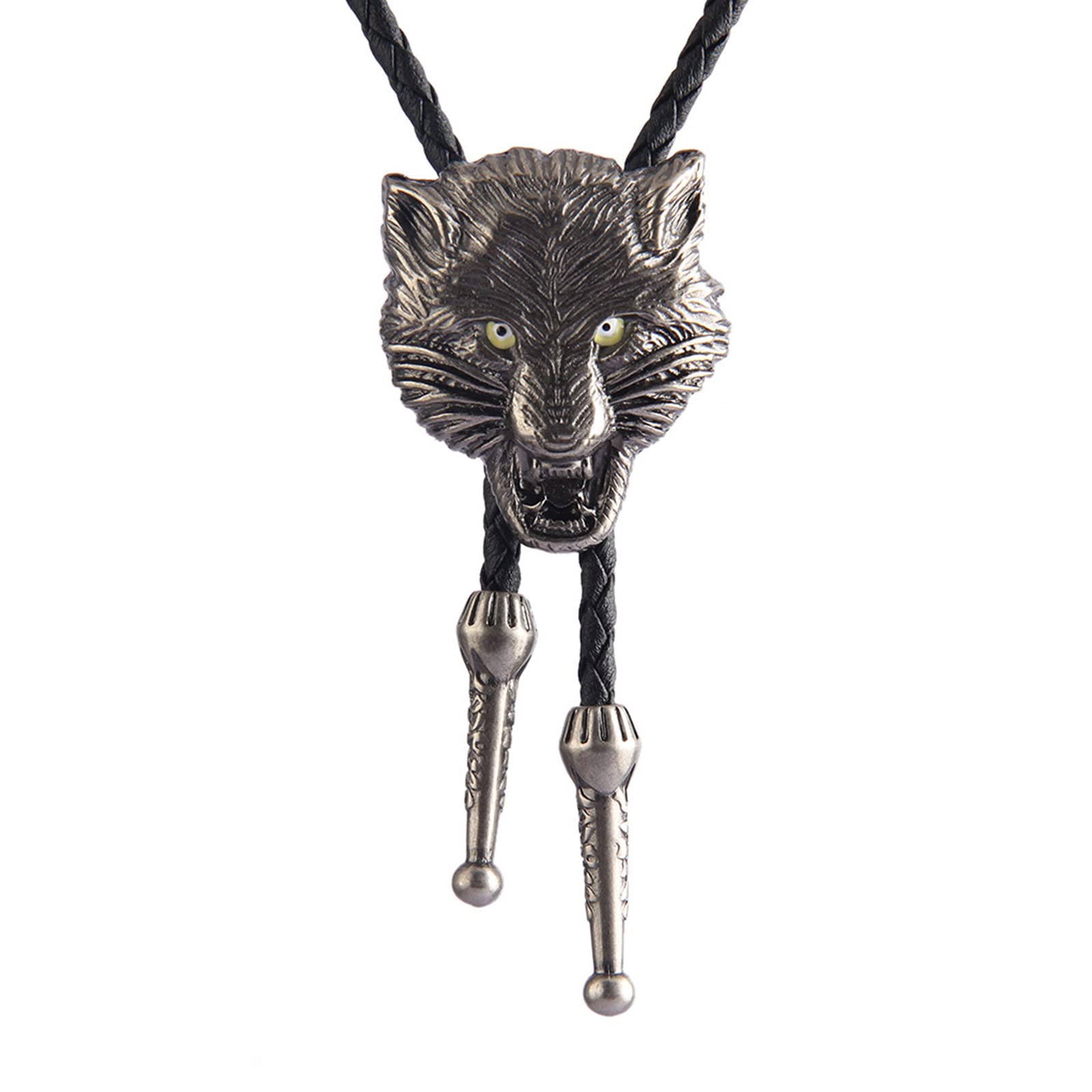 FOLODAWestern Bolo Tie Vintage Bolo Tie Bolo Tie American Bolo Tie Necklace Wolf Bolo Tie Cowboy Leather Necktie Wolf Bolo Tie