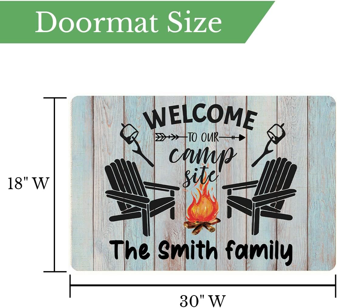 Personalized Camper Doormat 30 X 18 Welcome to Our Campesite Custom Camping RV Door Mat Customized Last Name Indoor Outdoor Entrance Floor Non Slip Doormat Campsite Rugs Outside Decor