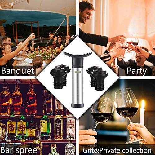 OWO Wine Saver with 4 Vacuum Stoppers, Wine Stopper, Reusable Bottle Sealer Keeps Wine Fresh (Wine saver + 4 stoppers)