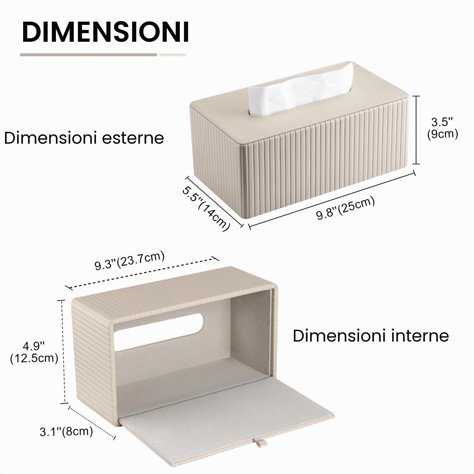 KINGFOM Porta Fazzoletti in Pelle PU, Rettangolare Fazzoletti Box per Ufficio, Casa, Bagno (Beige)