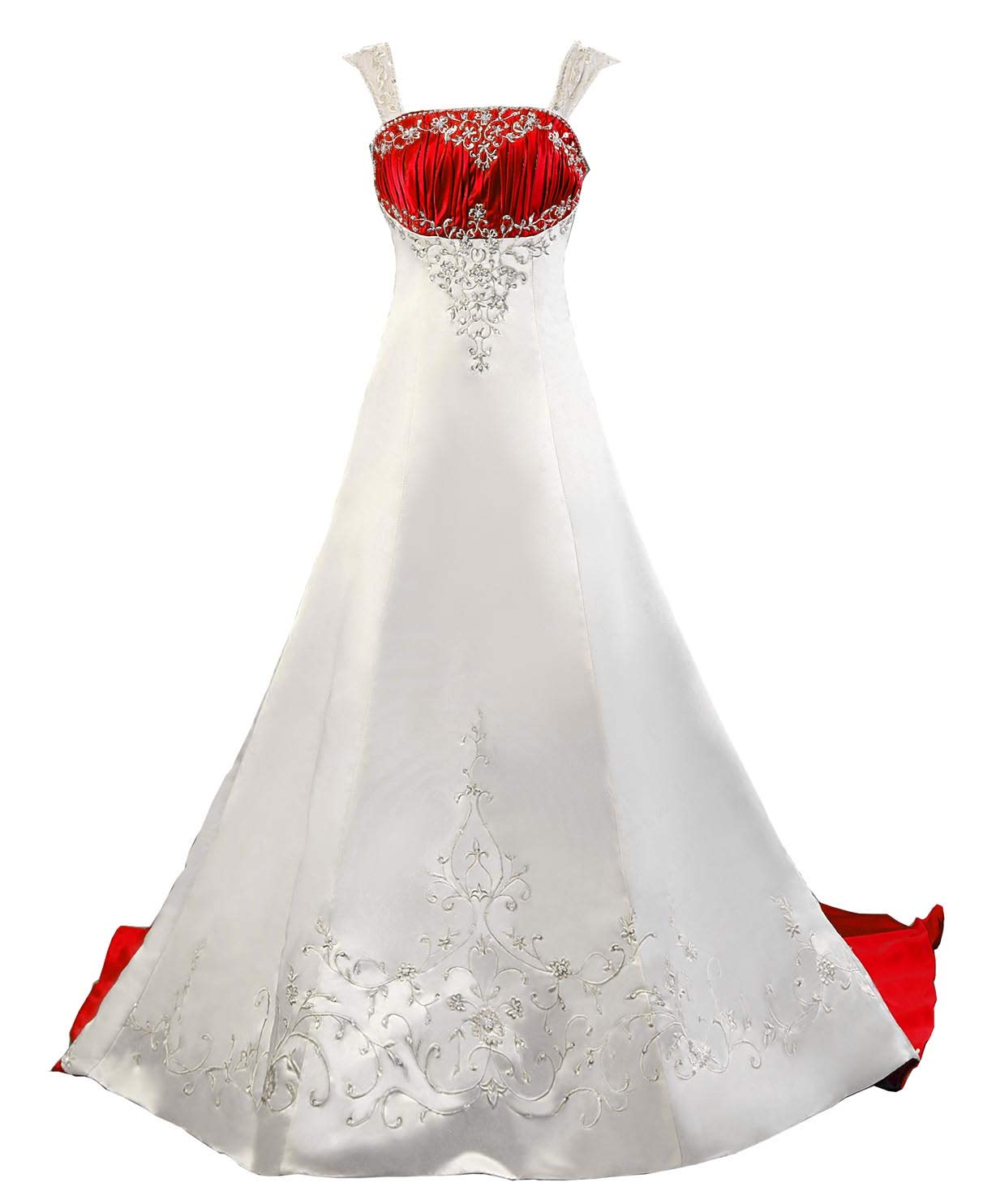 Women's Detachable Straps Embroidery Satin Wedding Dress