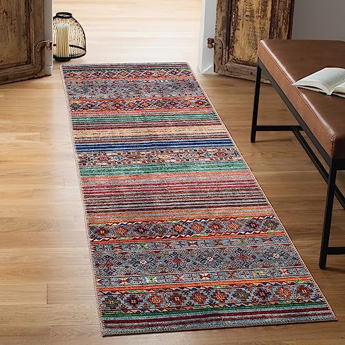 Keen Home Design 30"x144" Rug - Machine Washable Runner Rug with Non-Slip Backing, Ideal for Hallway, Entryway, Kitchen, Laundry Room - Vintage, Easy Clean, Durable, Low Pile - (2'6" x 12')