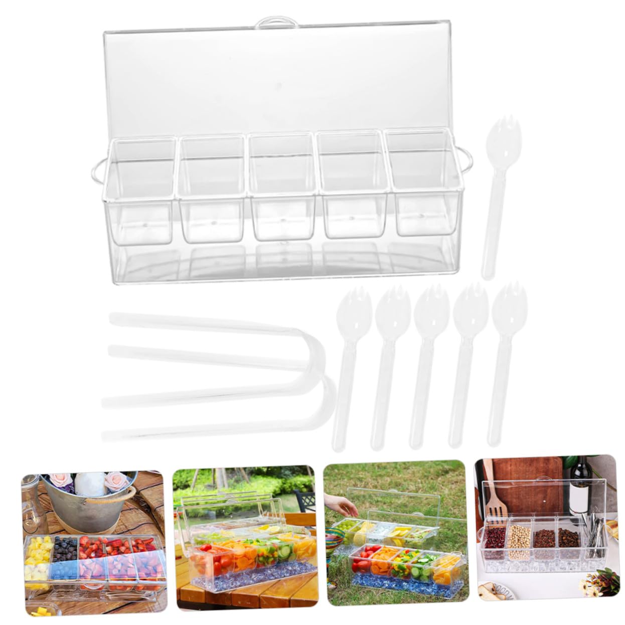 Boîte Assaisonnement Réutilisable avec Cuillères Plateau à Compartiments pour Épices et Condiments Rangement Cuisine Transparent et Pratique Set Pot Épices Réutilisable
