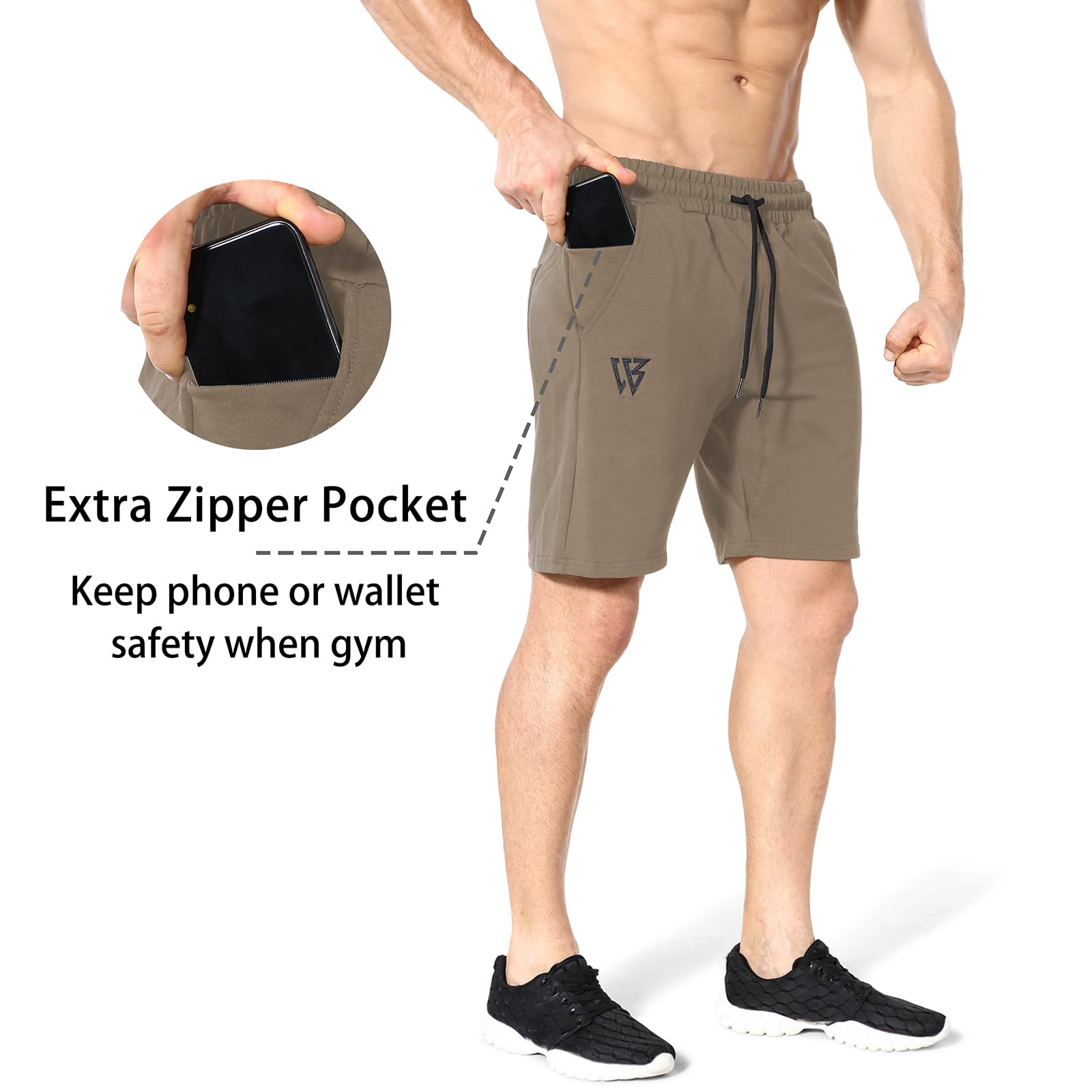 ZENWILL Paquete de 2 pantalones cortos deportivos con cremallera, pantalones cortos de entrenamiento de 7 pulgadas