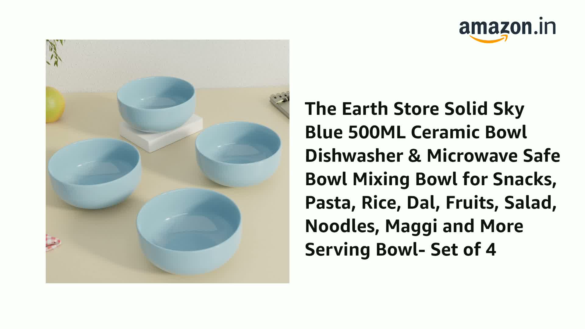The Earth Store Ceramic Mixing Bowls Set Of 2 - 500ML Each, Sky Blue Marble, Dishwasher & Microwave Safe - View #10