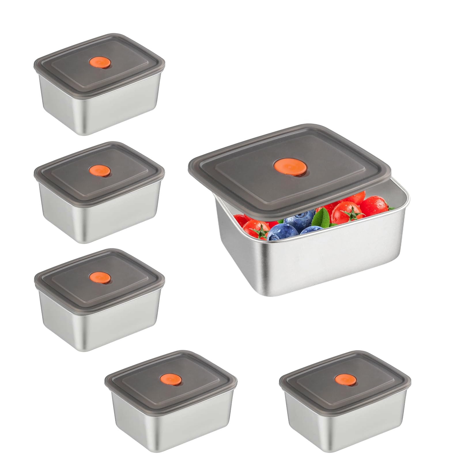 6pcs Stainless Steel Containers With Lids,Food Storage Containers,Meal Prep Containers Reusable,Stainless Steel, Oven Freezer Dishwasher Safe (500ml)