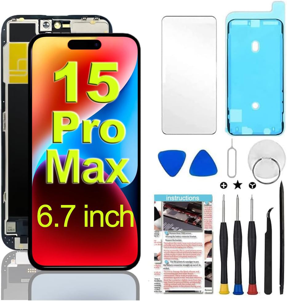 Fixerman for iPhone 15 Pro Max Screen Replacement 6.7 inch Compatible with Model A2849 A3105 A3106 A3108 Full HD 3D Touch LCD Display Digitizer Assembly with Repair Tools