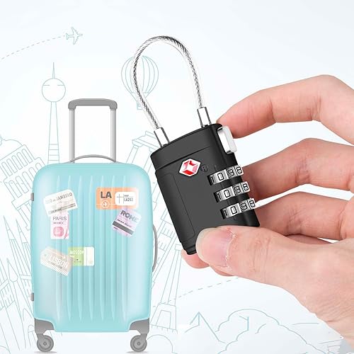 Miniatura 2 de Paquete de 2 cerraduras de equipaje aprobadas, aleación de bloqueo de viaje por cable, establece tu propia combinación de candado de metal con