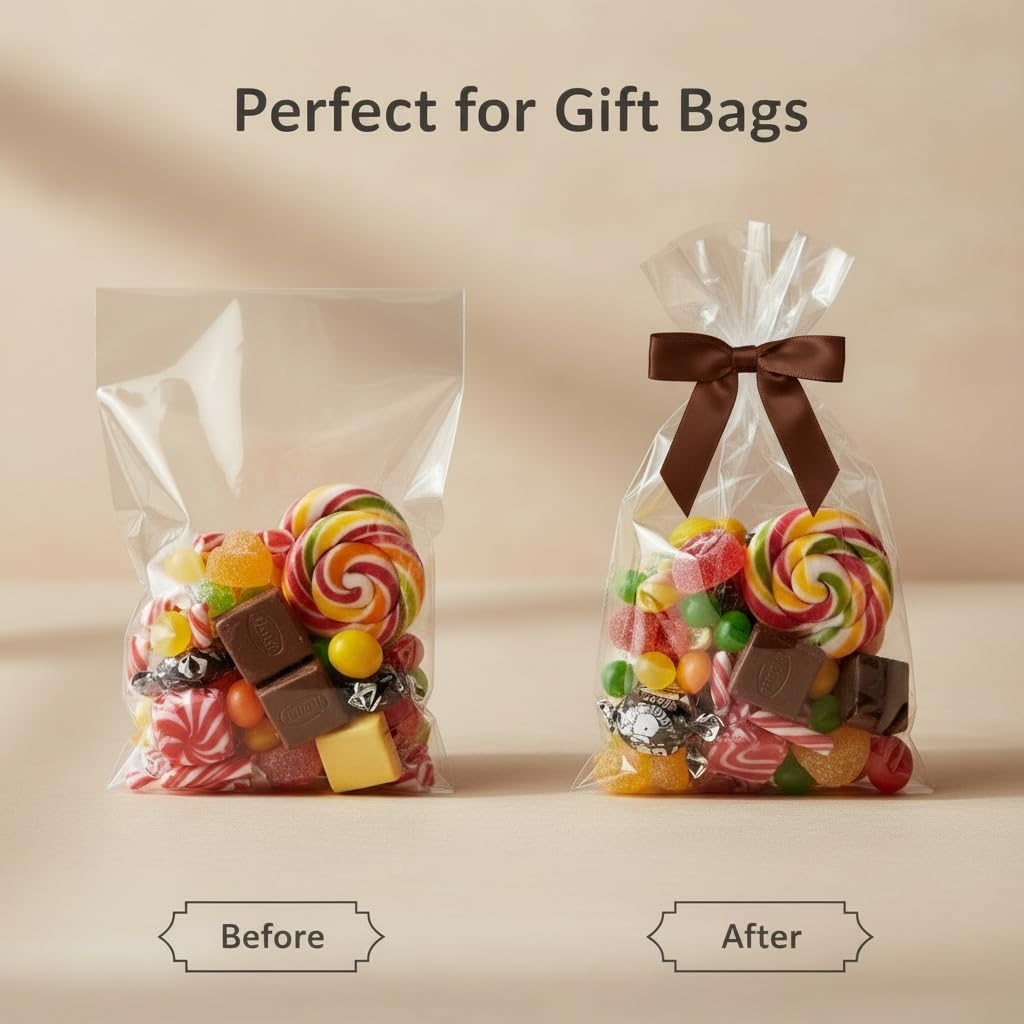 50 Pack Satin Twist Tie Bows for Gift Bags & Party Favors, 2.5 Inch Pre-Tied Ribbon Bows for Gift Wrapping, Birthday & Wedding Event Decorations - Brown - Image 2