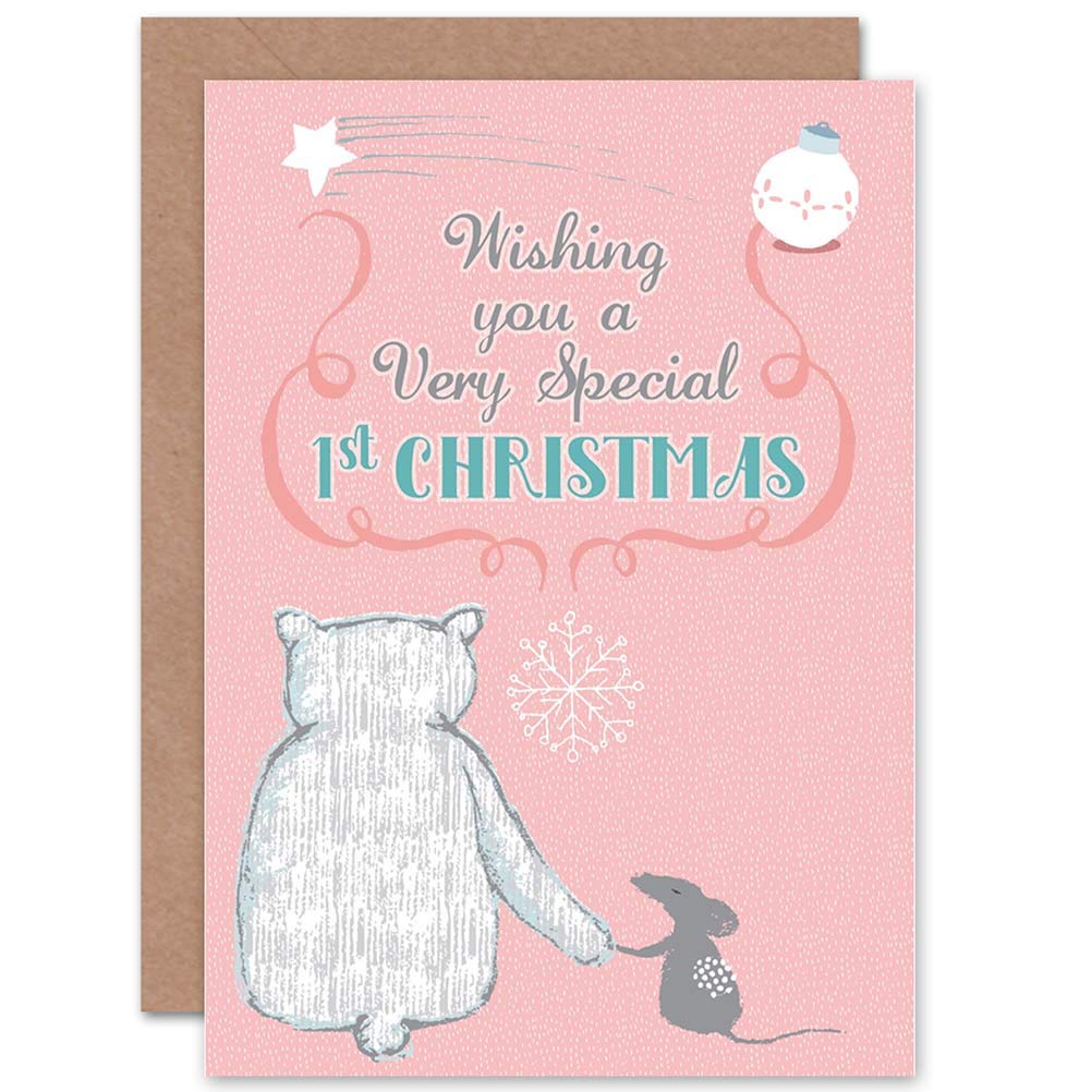 Special 1st Christmas Pink Blank Greeting Card With Envelope