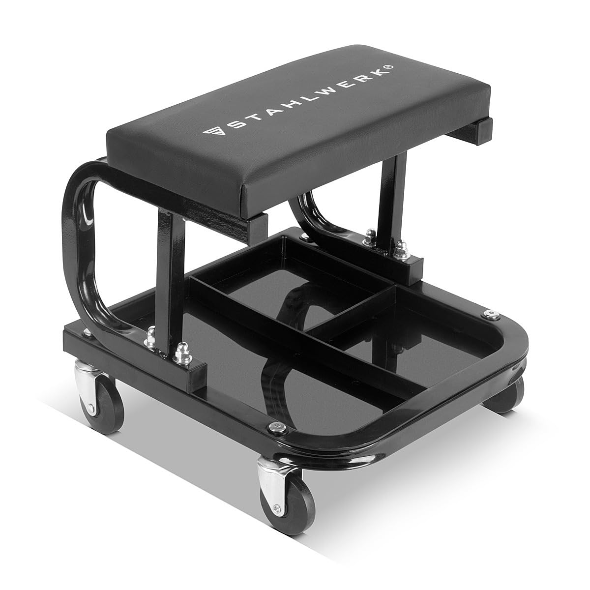 STAHLWERK Taburete de taller WRS-35 ST con capacidad de carga de 136 kg | Silla de taller | Taburete con ruedas | Taburete de trabajo | Silla de taller con ruedas de giro suave y prácticos