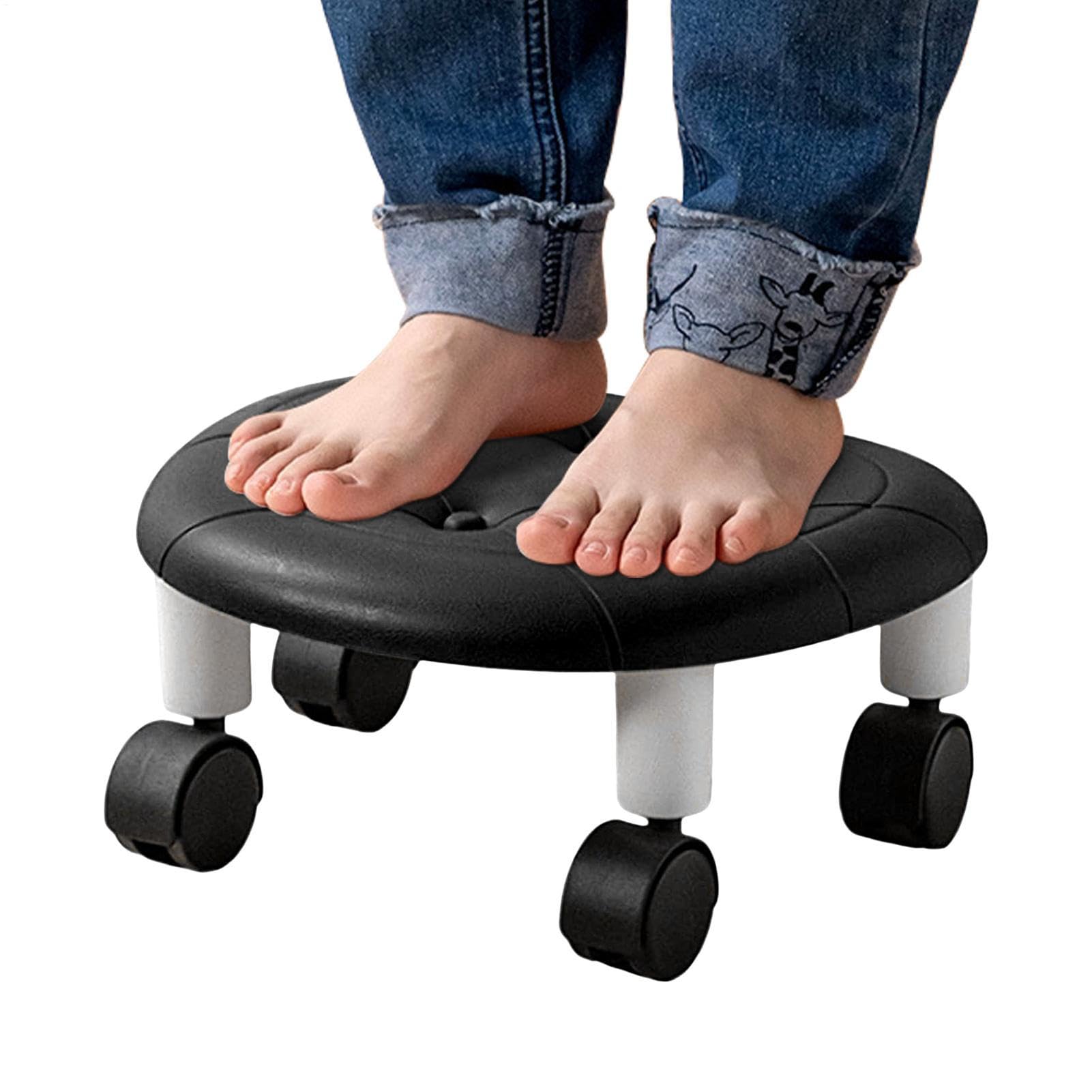 Genérico Taburete bajo con Ruedas - Asiento de con Rueda de polea Giratorio de 360 Grados | Silla giratoria con Ruedas, portátil para el hogar, salón de uñas, SPA, cojín Acolchado, Banco de tareas,