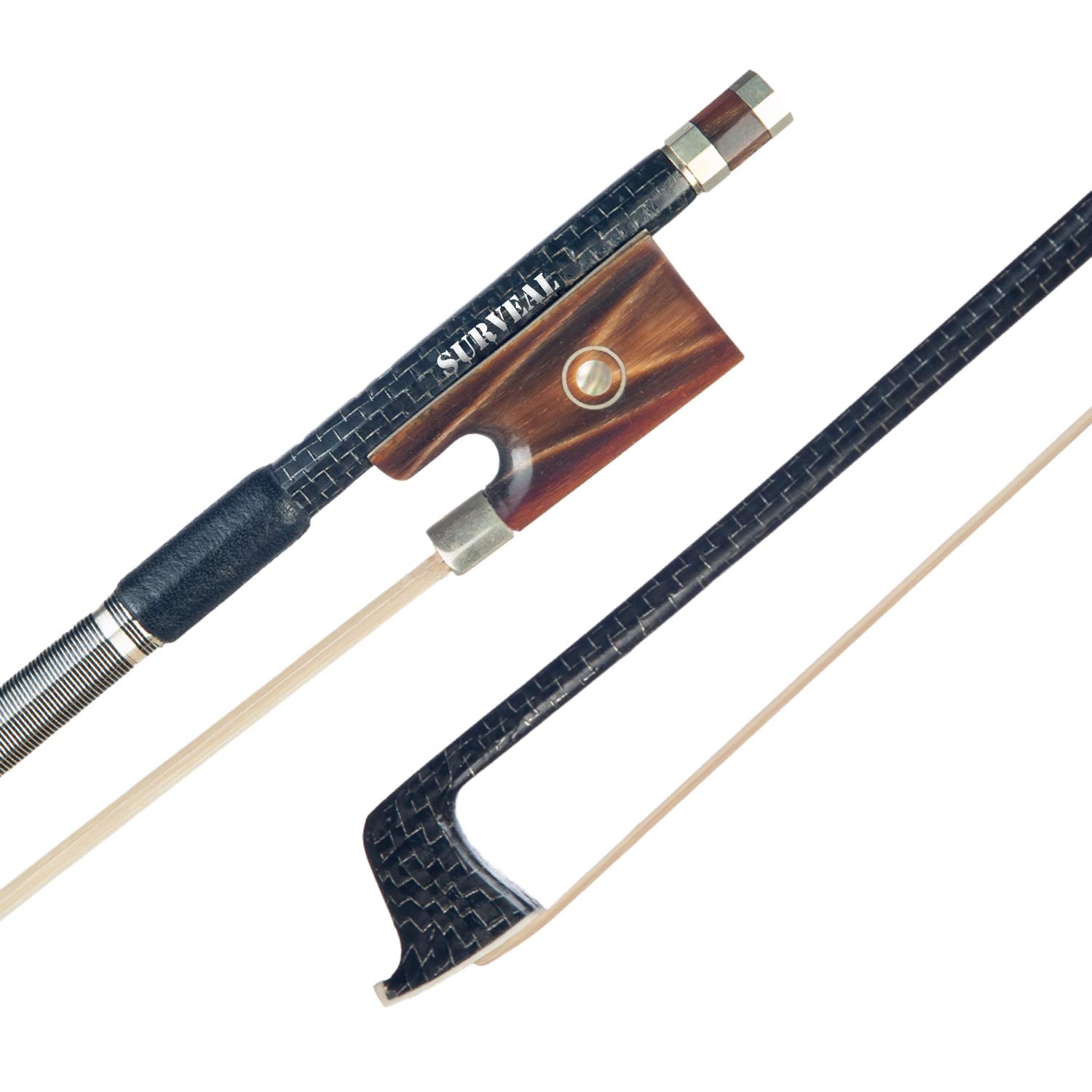Professioneller 4/4 Violinenbogen aus Kohlefaser, Ochsenhorn, Frosch, geschnitzt, natürlicher mongolischer Pferdeschwanz, volle Größe, Geigenbogen (4/4)