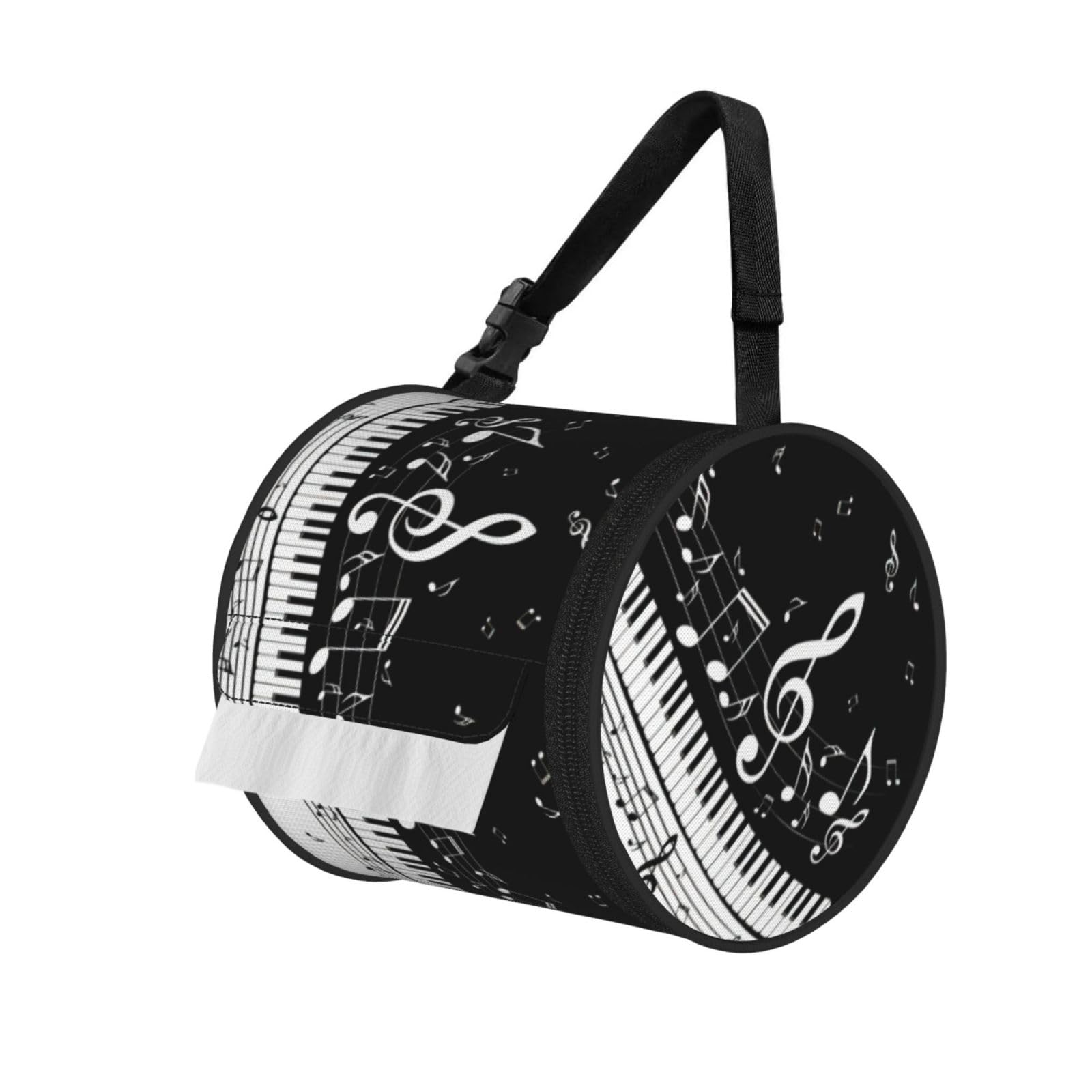Black White Music Note Print Fashion Tissues Organizer Box, Hanging Tissue Holder For Purse Coins For Car Office Daily Outing